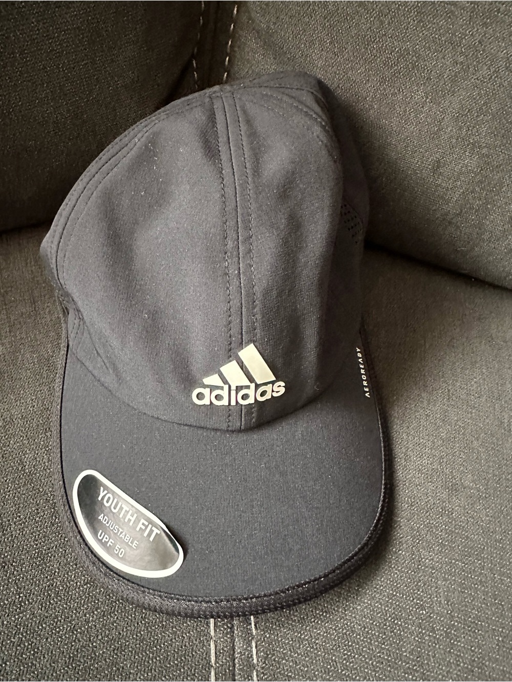 NEW Adidas Aeroready Youth Baseball Cap Black Adjustable Hat UPF 50 NWT